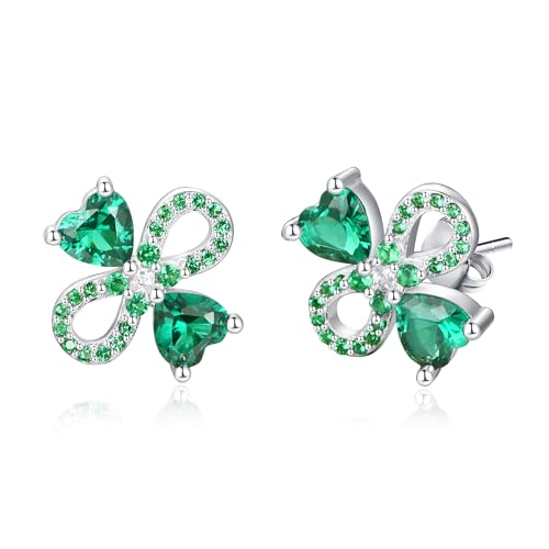 KINGWHYTE Infinity Klee-Ohrringe 925 Sterling Silber Vierblättrige Klee-Ohrringe Irische Grüne Ohrringe für Frauen St Patricks Day Ohrringe Infinity Schmuck Geschenke für Frauen Damen von KINGWHYTE