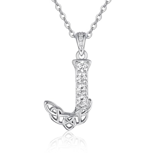 KINGWHYTE Anfangsbuchstabe J Kette Alphabet Kette 925 Sterling Silber Buchstabe Anhänger mit keltischen Halskette Schmuck Geburtstagsgeschenke für Frauen Damen Mädchen von KINGWHYTE