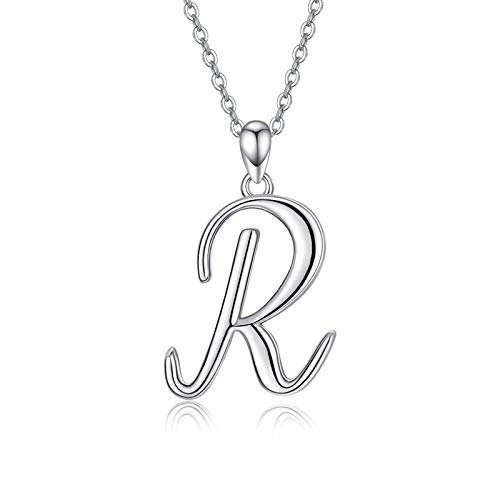 KINGWHYTE Initiale Halskette 925 Sterling Silber 26 Buchstaben Alphabet Anhänger Halskette Personalisierte Geschenke für Frauen Mädchen - 45,7 cm + 5,1 cm Silberkette von KINGWHYTE