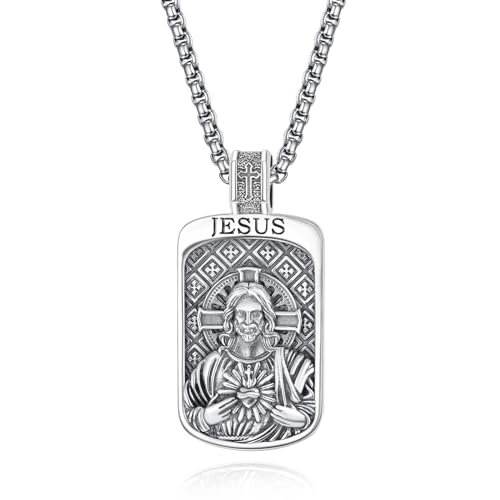 KINGWHYTE Jesus Halskette 925 Sterling Silber Katholischer Schmuck Amulett Schmuck Religiöse Geschenke Jesus Anhänger für Männer(60mm) von KINGWHYTE