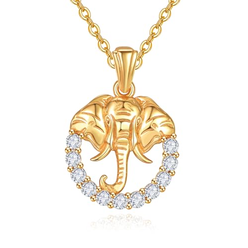 KINGWHYTE KINGWYTE Elefanten-Halskette 925 Sterling Silber Gold Halsketten für Frauen Elefanten-Halskette Weihnachten Goldschmuck Elefanten Geschenke für Frauen von KINGWHYTE