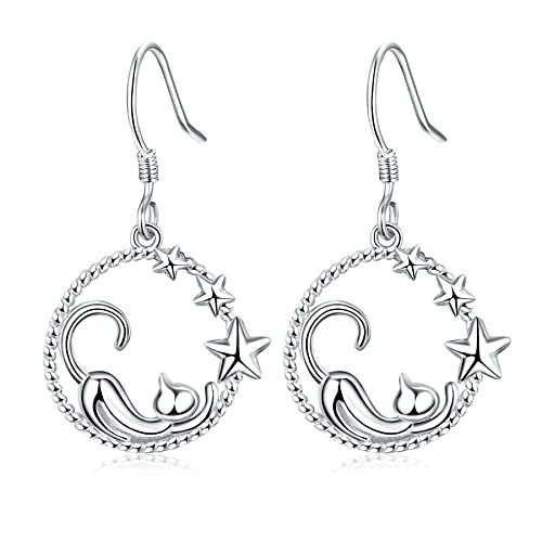 KINGWHYTE Katze Ohrringe 925 Sterling Silber Niedliche Tier Ohrringe Katze Ohrhänger Katze Ohrstecker schmuck Geschenke für Katzenliebhaber Frauen Mädchen Freunde von KINGWHYTE