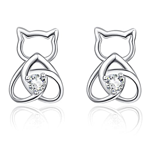 KINGWHYTE Katze Ohrringe 925 Sterling Silber Niedliche Tier Ohrringe Katze Ohrhänger Katze Ohrstecker schmuck Geschenke für Katzenliebhaber Frauen Mädchen Freunde (Katzen Ohrringe A) von KINGWHYTE