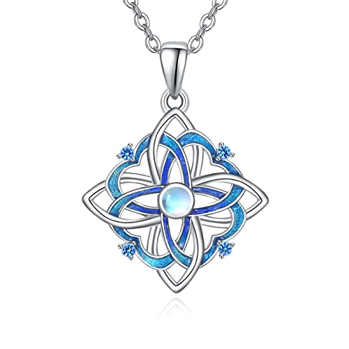 KINGWHYTE Keltischer Knoten Halskette 925 Sterling Silber Anhänger Halskette with Mondstein Irischer Schmuck Geschenke für Frauen Mädchen mit 18 Zoll + 2 Zoll Kette von KINGWHYTE