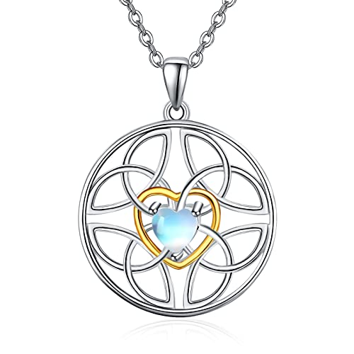 KINGWHYTE Keltischer Knoten Halskette für Frauen 925 Sterling Silber Claddagh Herz Kristall Halskette Schmuck Geschenke für Mädchen Mutter Ehefrau Freundin (Keltischer Halskette C) von KINGWHYTE