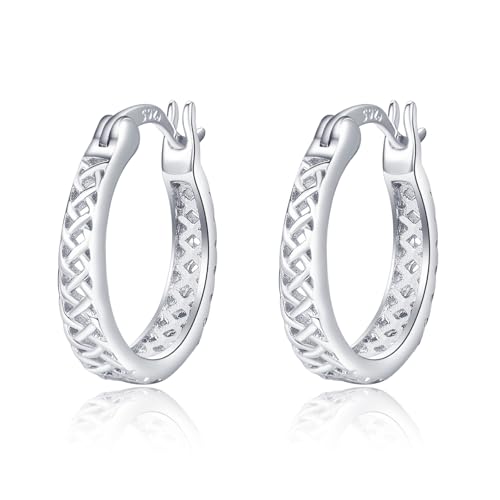 KINGWHYTE Keltischer Knoten Ohrringe 925 Sterling Silber Ohrringe Creolen Hypoallergen Irisch keltisch Huggie Ohrringe Irisch Schmuck Geschenke für Frauen Mädchen von KINGWHYTE