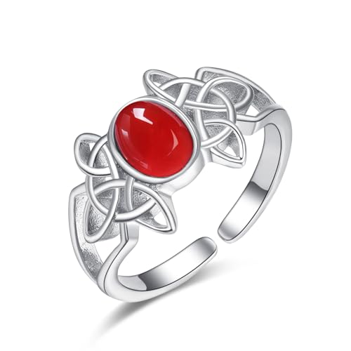 KINGWHYTE Keltischer Ring für Frauen 925 Sterling Silber Roter Achat Offener Ring Natürliche Edelsteine Schmuck Geburtstag Geschenk für Frauen Mädchen Mama von KINGWHYTE