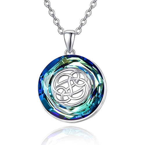 KINGWHYTE Keltischer Knoten Halskette für Frauen - 925 Sterling Silber Claddagh Herz Kristall Schmuck - Geschenke für Mädchen, Mutter, Ehefrau, Freundin (Keltischer B) von KINGWHYTE