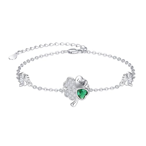 KINGWHYTE Klee-Armband 925 Sterling Silber Vierblättriges Kleeblatt Glücksarmband Grünes Kleeblatt-Armband St Patricks Day Schmuck Irische Geschenke für Frauen von KINGWHYTE