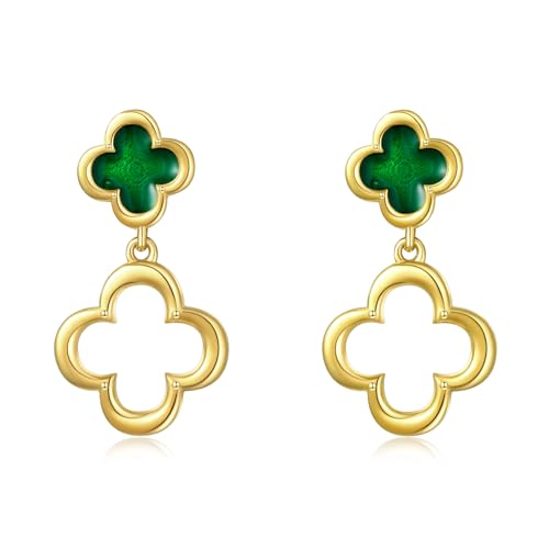 KINGWHYTE Kleeblatt-Ohrringe 925 Sterling Silber Vierblättrige Kleeblatt-Ohrhaenger 14K Vergoldet Kleeblatt-Ohrringe Hängend Irischer Schmuck St Patricks Day Geschenk Für Frauen Mädchen von KINGWHYTE