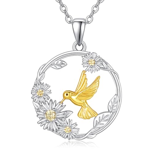 KINGWHYTE Kolibri Halskette 925 Sterling Silber Vogel Halskette mit Gänseblümchen Blumen Kolibri Anhänger Halskette Tierschmuck Geburtstag Weihnachten Geschenke für Frauen KINGWHYTE Kolibri Halskette 925 Sterling Silber Vogel Halskette mit Gänseblümchen Blumen Kolibri Anhänger Halskette Tierschmuck Geburtstag Weihnachten Geschenke für Frauen von KINGWHYTE