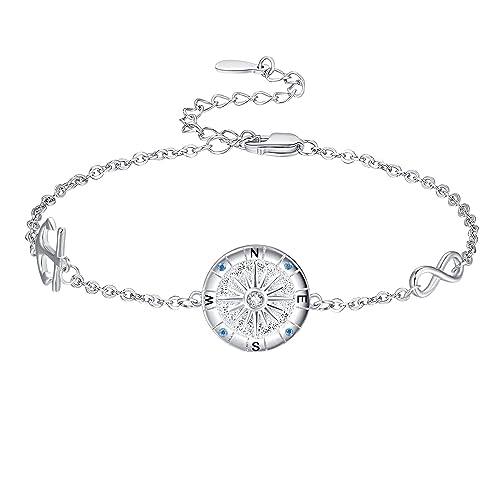 KINGWHYTE Kompass Armband 925 Sterling Silber Graviert Richtung Kompass Armband Anker Unendlichkeit Armkette Schmuck Geschenke für Frauen Mutter Mädchen Tochter von KINGWHYTE