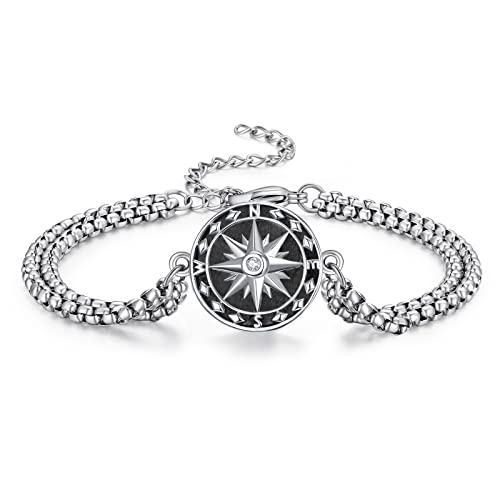 KINGWHYTE Kompass Armband 925 Sterling Sliver Talisman Travel Vintage Inspirational Geschenke für Männer Frauen mit Edelstahlkette 7+2 Zoll Kette von KINGWHYTE
