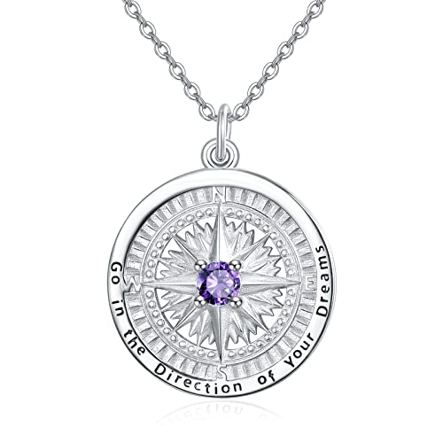KINGWHYTE Kompass Halskette 925 Sterling Silber Geburtsstein Anhänger Go in the direction of your dream Compass Schmuck Hochzeit Jahrestag Abschluss Geschenke für Frauen Frau Freundin von KINGWHYTE