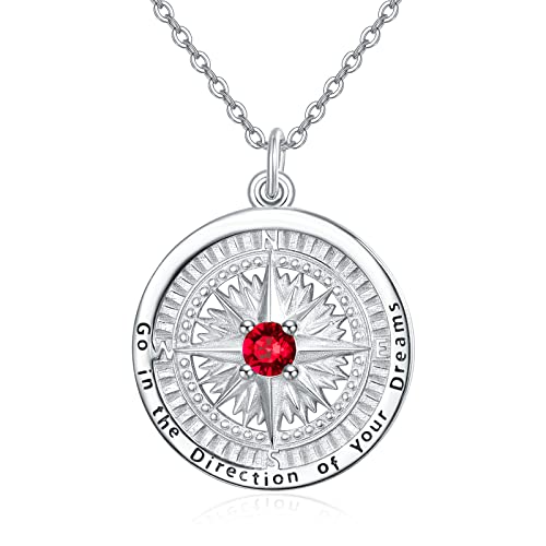 KINGWHYTE Kompass-Halskette mit Geburtsstein-Anhänger aus 925 Sterling Silber, Gehen Sie in die Richtung Ihres Traums, Kompass-Schmuck, Abschlussgeschenke für Frauen, Ehefrau, Freundin(Juli) von KINGWHYTE