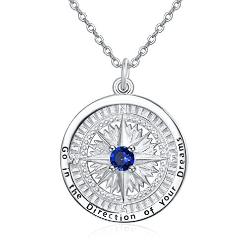 KINGWHYTE Kompass-Halskette mit Geburtsstein-Anhänger aus 925 Sterling Silber, Gehen Sie in die Richtung Ihres Traums, Kompass-Schmuck, Abschlussgeschenke für Frauen, Ehefrau, Freundin(September) von KINGWHYTE