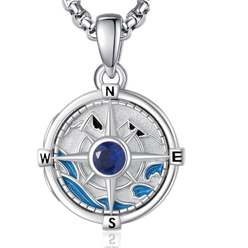 KINGWHYTE Medaillon Kette 925 Sterling Silber Personalisierte Foto Anhänger Halskette mit Bild Amulett zum öffnen Halskette Geschenke für Frauen Männer Saphir von KINGWHYTE