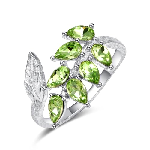 KINGWHYTE Leaf Ring 925 Sterling Silber Peridot Daumen Ringe für Frauen Grün Einstellbare Finger Ring Eternity Open Peridot Schmuck Birthstone Geschenke für Frauen Mädchen von KINGWHYTE