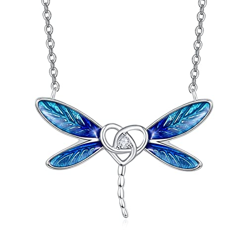 KINGWHYTE Libelle Kette für Damen Silber 925 Libelle Keltischer Knoten Kette Tier Anhänger Halskette Irischer Keltischer Schmuck Geschenke für Frauen Mädchen von KINGWHYTE