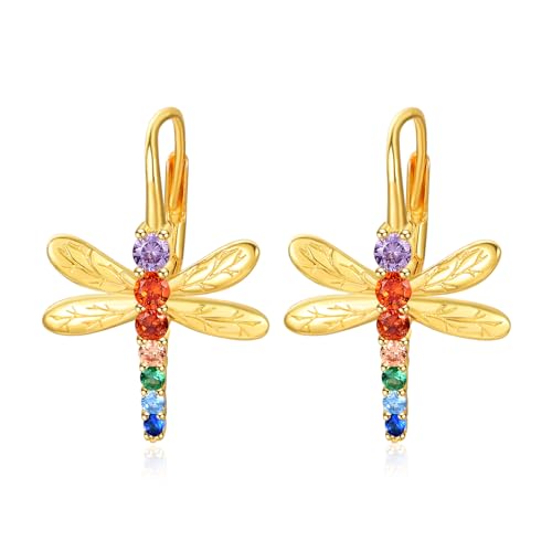 KINGWHYTE Libelle Silber Chakra Ohrringe für Frauen - Regenbogen Vintage-Schmuck Geschenke für Damen von KINGWHYTE