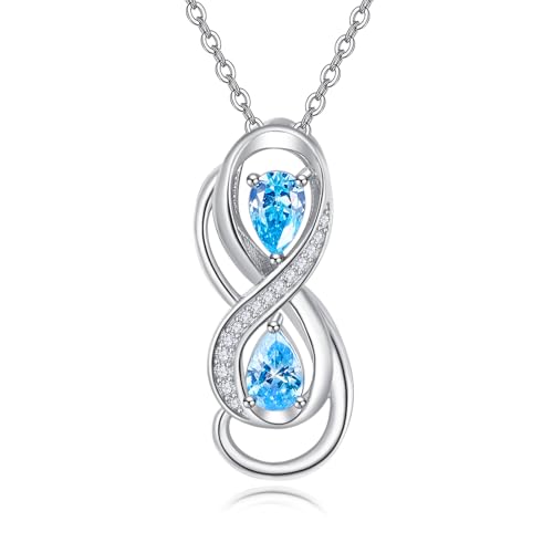 KINGWHYTE März Geburtsstein Halskette 925 Sterling Silber Infinity Halskette Aquamarin Halskette Blau Schmuck Geburtsstein Geschenke für Frauen von KINGWHYTE