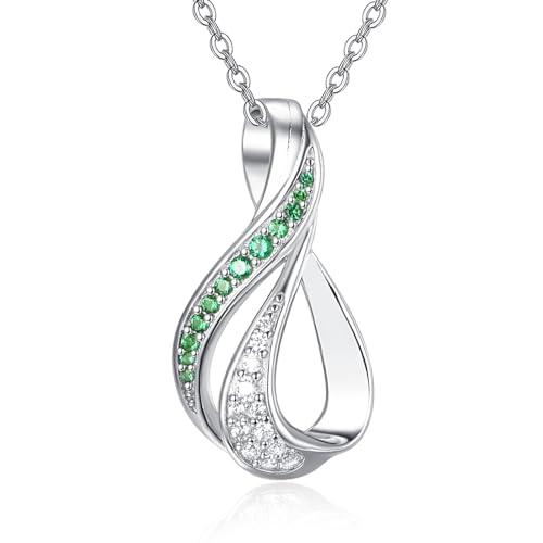 KINGWHYTE Mai Geburtsstein Halskette 925 Sterling Silber Smaragd Unendlichkeit Halskette Grüne Wassertropfen Anhänger Halskette Mai Geburtsstein Geschenke Smaragd Schmuck für Frauen von KINGWHYTE