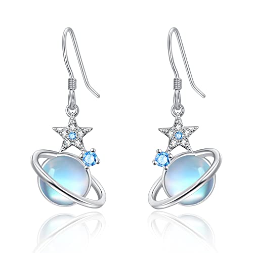 KINGWHYTE Mondstein Ohrringe S925 Sterling Silber Milchstraße Stern Tropfen Ohrringe Schmuck Geschenke für Frauen von KINGWHYTE
