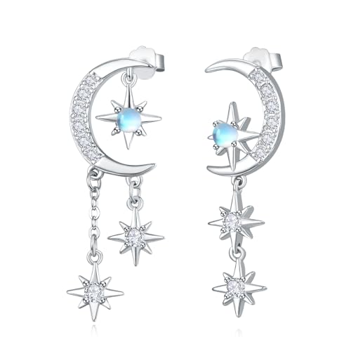 KINGWHYTE Mondstein Stern Ohrringe Sterling Silber Mond und Stern Ohrstecker für Frauen Mond himmlischen baumeln Schmuck Geburtstag Weihnachten Geschenke für Frauen Mädchen Damen von KINGWHYTE