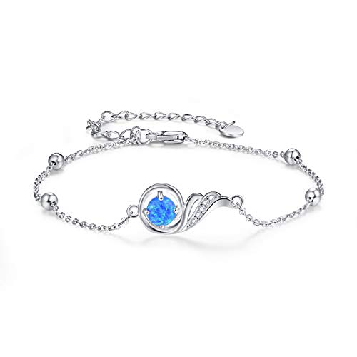 KINGWHYTE Opal Armband 925 Sterling Silber Phoenix Prinzessin Armbänder Freundschaft Schmuck Geburtstag Geschenke für Frauen Mädchen(Blauer Opal) von KINGWHYTE
