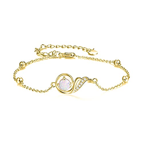 KINGWHYTE Opal Armband 925 Sterling Silber Phoenix Prinzessin Armbänder Freundschaft Schmuck Geburtstag Geschenke für Frauen Mädchen(Gold) von KINGWHYTE