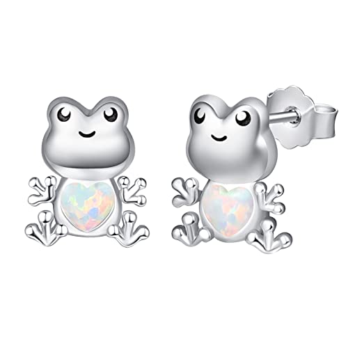 KINGWHYTE Opal Ohrringe 925 Sterling Silber mit Frosch Ohrring Niedliche Tier Ohrstecker Frosch Schmuck Ostern Geschenke für Kinder Frauen Mädchen Tochter von KINGWHYTE