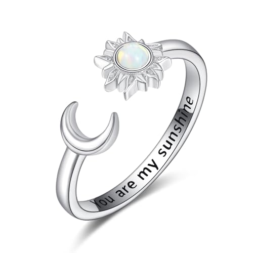 KINGWHYTE Opal Ring 925 Sterling Silber Sonne und Mond Ringe für Frauen Einstellbare Ringe Opal Schmuck Geschenke für Damen Frauen Teen Mädchen von KINGWHYTE