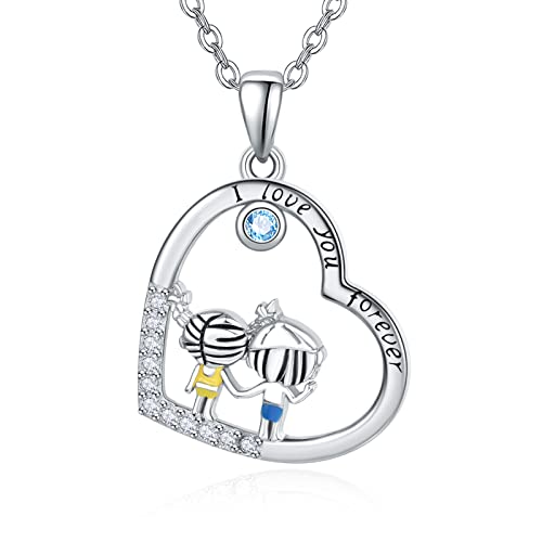 KINGWHYTE Paar Halskette Sterling Silber Herz Halskette Ich liebe dich für immer Paar Schmuck Geburtstag Geschenk für Frauen Mädchen Frau Freundin Liebhaber von KINGWHYTE