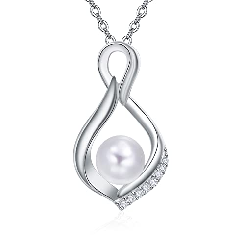 KINGWHYTE Perlen Kette Damen Silber 925 Unendlichkeit Halskette Infinity Anhänger Kette mit Süßwasserperlen Silberkette Muttertags Schmuck Geschenk für Frauen von KINGWHYTE