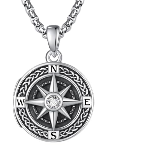 KINGWHYTE Medaillon Kette 925 Sterling Silber Personalisierte Foto Anhänger Halskette mit Bild Amulett zum öffnen Halskette Geschenke für Frauen Männer Oxidiert von KINGWHYTE