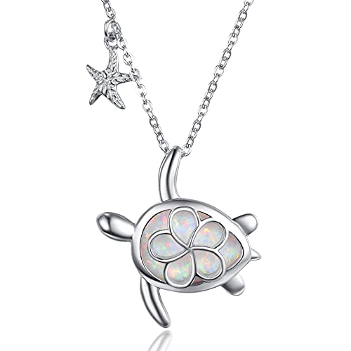 KINGWHYTE Schildkröte Halskette 925 Sterling Silber Opal Tier Anhänger Meeresschildkröte Schmuck Geschenke für Frauen Mädchen Mama ihre Tochter von KINGWHYTE
