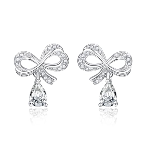 KINGWHYTE Schleife Ohrringe 925 Sterling Silber Unendlichkeit Ohrringe Cubic Zirkonia Ohrstecker Tropfen Ohrringe Silberschmuck Geburtstag Geschenke Frauen von KINGWHYTE