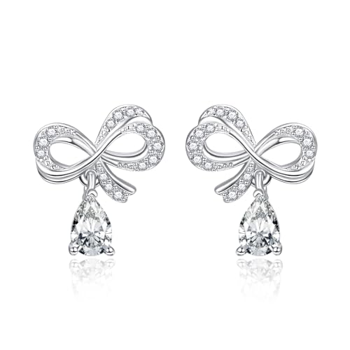 KINGWHYTE Schleife Ohrringe 925 Sterling Silber Unendlichkeit Ohrringe Cubic Zirkonia Ohrstecker Tropfen Ohrringe Silberschmuck Geburtstag Geschenke Frauen von KINGWHYTE