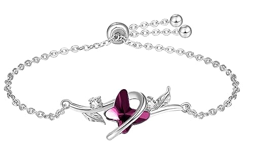 KINGWHYTE Schmetterling Armband 925 Sterling Silber Tier Armband Verstellbares Kristall Schmetterling Armbänder Geburtstags Geschenke für Damen Mädchen von KINGWHYTE