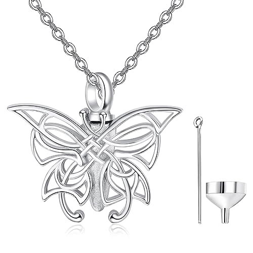 KINGWHYTE Schmetterling Asche Halskette für Frauen 925 Sterling Silber Schmetterling Urne Anhänger Kremation Schmuck für Asche Keepsake von KINGWHYTE