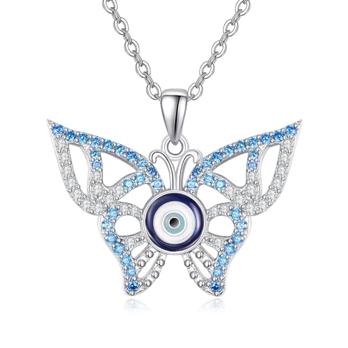 KINGWHYTE Schmetterling Kette Für Frauen 925 Sterling Silber Böses Auge Anhänger Schmetterling Schutz Glückshalskette Party Prom Schmuck Geburtstagsgeschenke von KINGWHYTE
