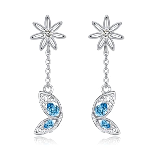 KINGWHYTE Schmetterling Ohrringe 925 Sterling Silber Gänseblümchen Ohrstecker Blau CZ Tropfen Ohrringe Schmetterling Schmuck Gänseblümchen Geschenke für Frauen Teenager Mädchen von KINGWHYTE