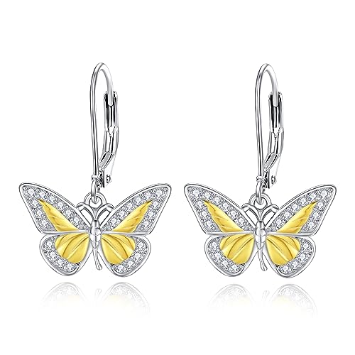 KINGWHYTE Schmetterling Tropfen Ohrringe 925 Sterling Silber Monarch Schmetterling Creolen Ohrringe für Frauen Schmetterling Schmuck für Frauen Mädchen Tochter von KINGWHYTE