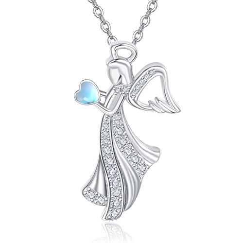 KINGWHYTE Schutzengel Halskette 925 Sterling Silber Engelsflügel Halskette Schmuck Geschenke für Frauen Mädchen Tochter Freunde, Blau von KINGWHYTE