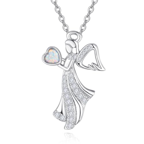 KINGWHYTE Schutzengel Halskette 925 Sterling Silber Opal Engelsflügel Halskette Schmuck Geschenke für Frauen Mädchen Tochter Freunde von KINGWHYTE