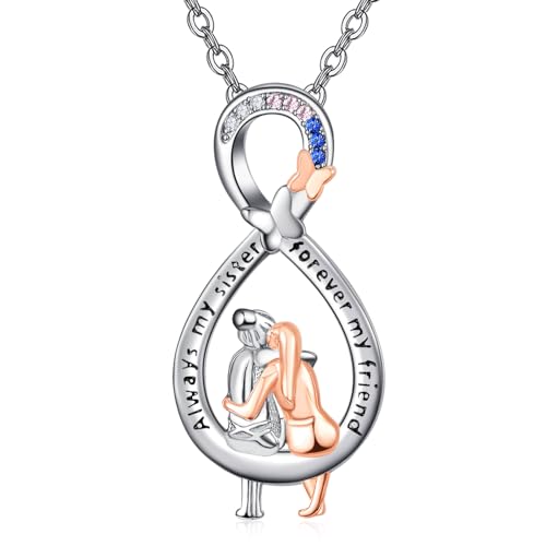 KINGWHYTE Schwester Ketten 925 Sterling Silber Unendlichkeit Anhänger mit Gravur Always My Sister Forever My Friend Schwester Anhänger Halskette Schmuck Geschenke für Frauen von KINGWHYTE