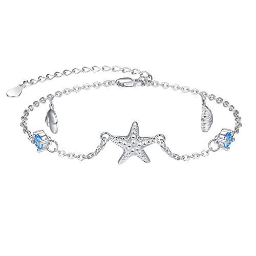 KINGWHYTE Seestern Armband 925 Sterling Silber Ozean Armband Muschelschale Verstellbare Armbänder Seestern Schmuck Geschenke für Frauen Freundin von KINGWHYTE