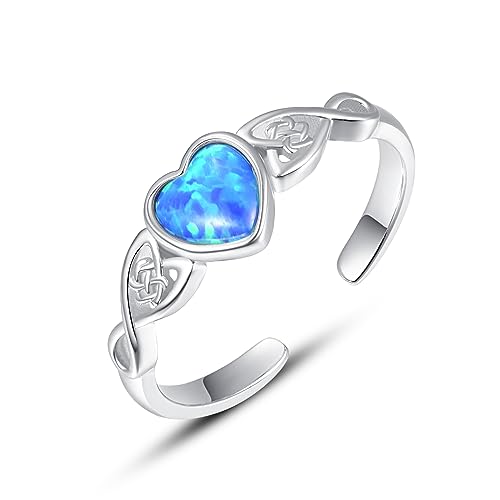KINGWHYTE keltischen Knoten Ring für Frauen 925 Sterling Silber blau Opal Herz Ring Herz einstellbar Ring Hochzeit Engagement Versprechen Ring Frau Verlobte von KINGWHYTE