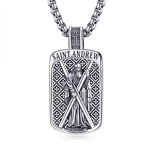 KINGWHYTE St. Andreas Halskette 925 Sterling Silber Katholischer Schmuck Amulett Schmuck Religiöse Geschenke St Andreas Anhänger für Männer(60mm) von KINGWHYTE