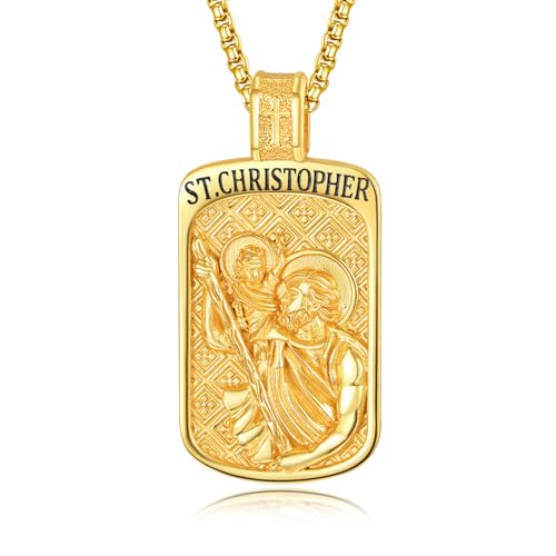 KINGWHYTE St. Christophorus Halskette 925 Sterling Silber Katholischer Schmuck Amulett Schmuck Religiöse Geschenke St Christophorus Anhänger für Männer(Vergoldet) von KINGWHYTE